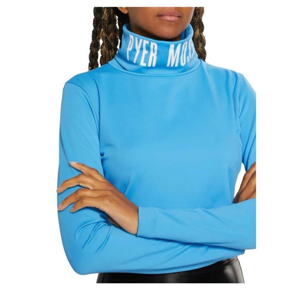 PYER MOSS Cropped Logo Turtleneck Top size S in always blue NWT